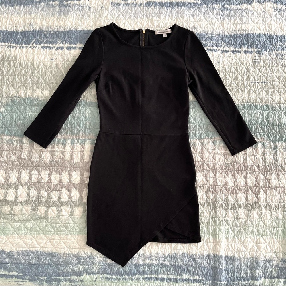 FOREIGN EXCHANGE Asymmetrical Hem Black Dress